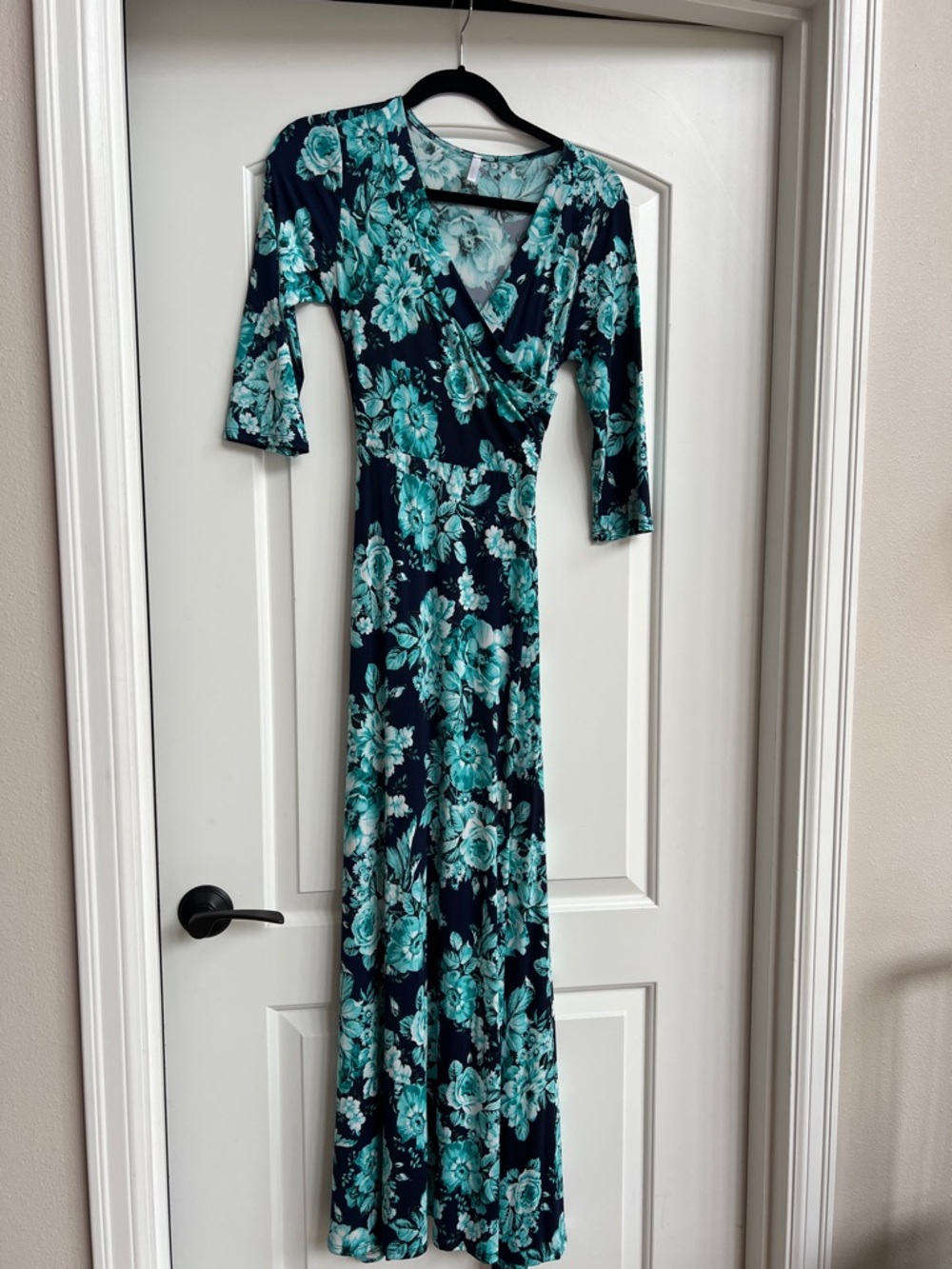 Pinkblush Teal Floral Wrap Maxi Dress (great maternity shoot dress)
